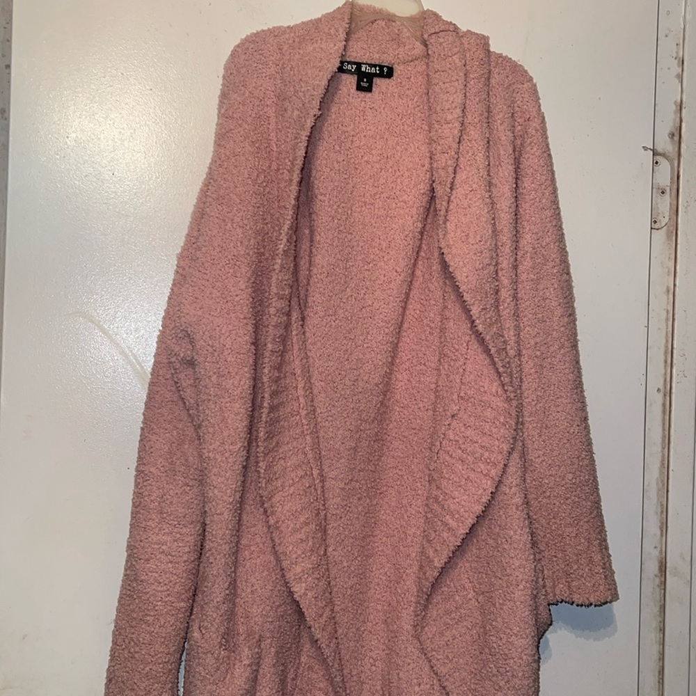 Fuzzy pink cardigan